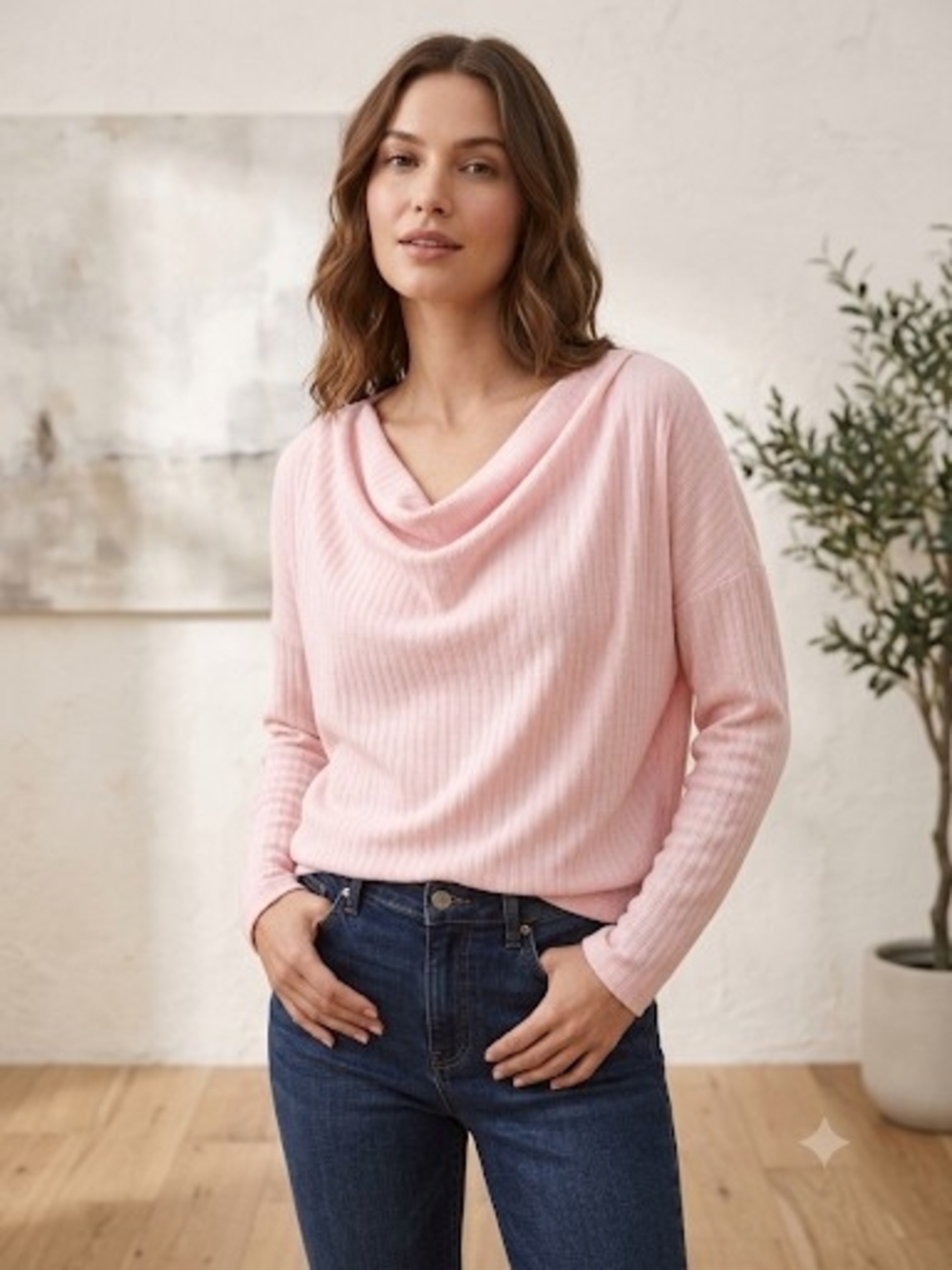 LOFT Ribbed Kit  Draped Cowl Neck Sweater - Light Pink NWT.  Oversize S